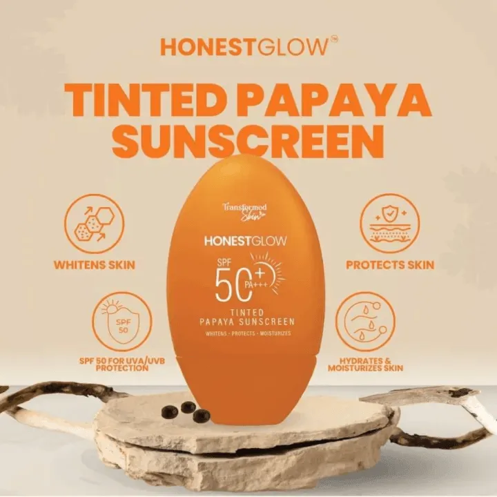 Honest Glow Tinted Papaya Sunscreen SPF 50 PA    - 50g