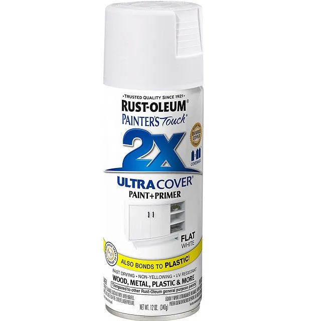 Rust-Oleum Painter's Touch 2X Ultra Cover Flat White Paint Primer Spray Paint 12 oz